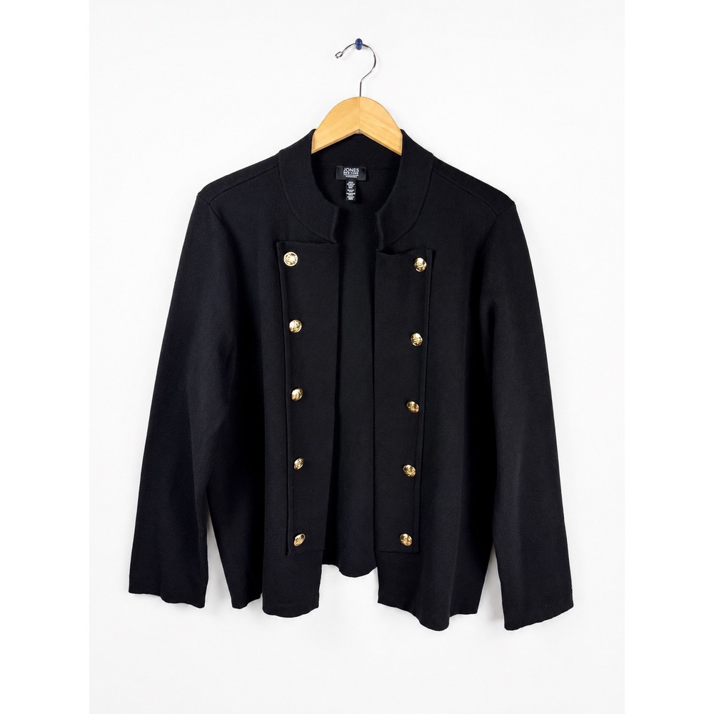 Jones New York Signature Black Military Knit Jacket Cardigan Gold Buttons 1X